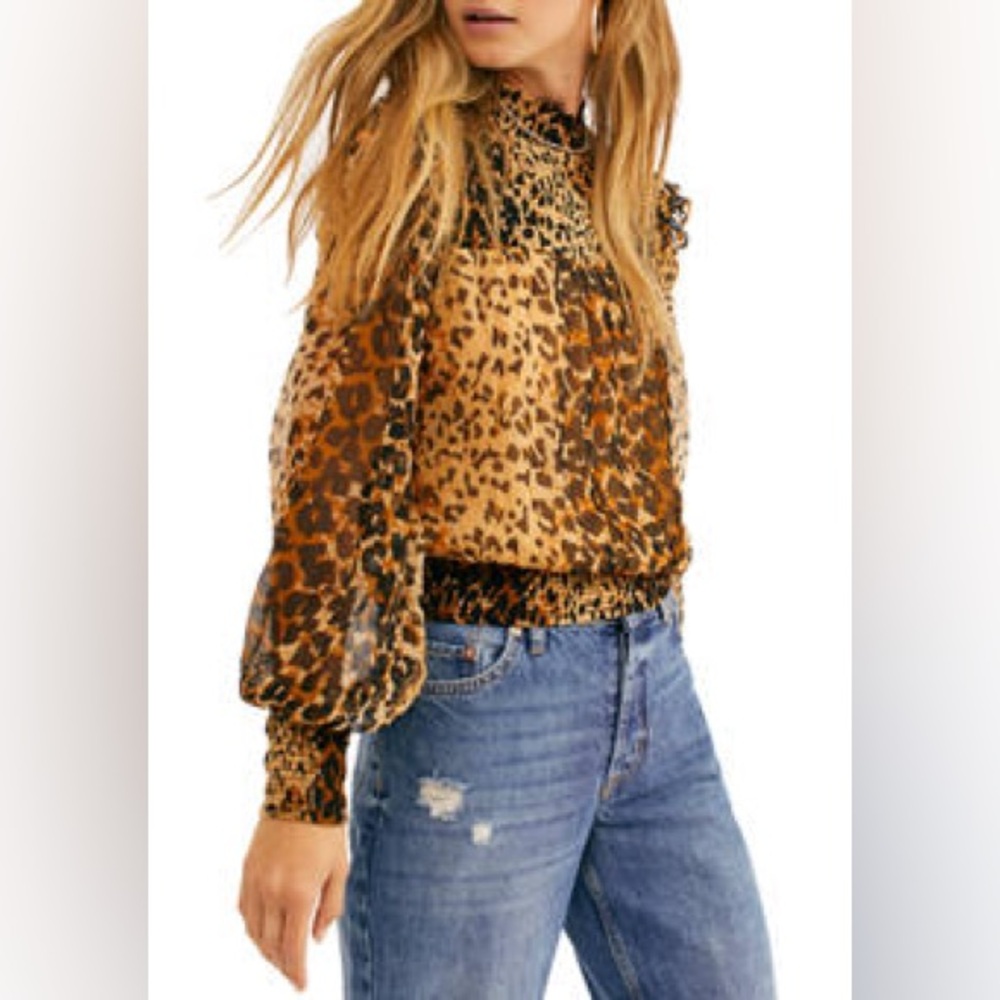 FREE PEOPLE ROMA LEOPARD PRINT BLOUSE